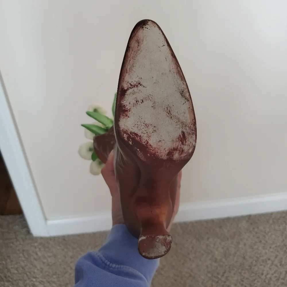 Vintage Antique Bronze Copper Heeled Cowboy Boot Vase Decor - Picture 8 of 9